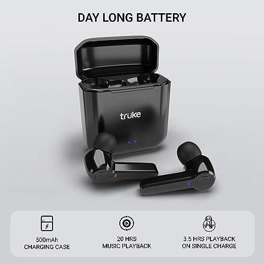 truke Fit Buds 5.0 Bluetooth Truly Wireless In Ear Earbuds with Mic (TWS), with 10mm Driver, with 500mAh Case for 20hrs Music Playtime, Quick Paring (Black) truke Fit Buds 5.0 Bluetooth Truly Wireless In Ear Earbuds with Mic (TWS), with 10mm Driver, with 500mAh Case for 20hrs Music Playtime, Quick Paring (Black)